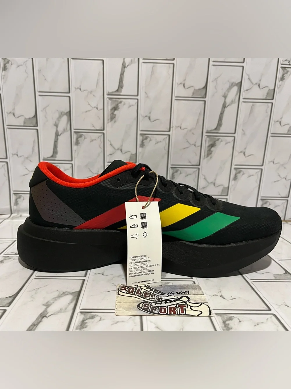 New Adidas Adizero Evo SL Woven Bob Marley Red Green Black Running Shoes Gym Men